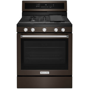 KitchenAid 30 in. 5.8 cu. ft. Convection Oven Freestanding Gas Range with 5 Sealed Burners & Griddle - PrintProof Black Stainless Steel, PrintProof Black Stainless Steel, hires