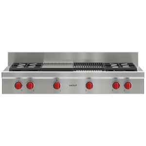 Wolf 48 in. Natural Gas Cooktop with 4 Sealed Burners, Grill & Griddle - Stainless Steel, , hires