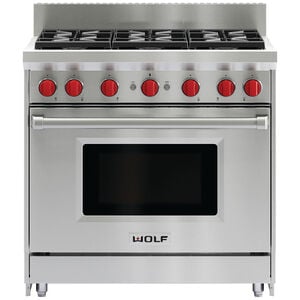 Wolf 36 in. 5.5 cu. ft. Standard Convection Gas Range with 6 Sealed Burners - Stainless Steel, , hires