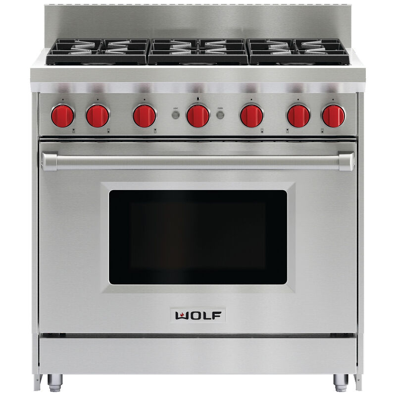 Wolf 36 in. 5.5 cu. ft. Standard Convection Gas Range with 6 Sealed Burners - Stainless Steel, , hires