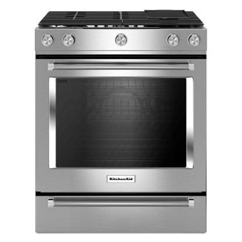 KitchenAid 30 in. 6.5 cu. ft. True European Convection Slide-In Gas Range with 5 Sealed Burners & Griddle - Stainless Steel, , hires