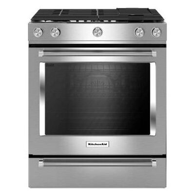 KitchenAid 30 in. 6.5 cu. ft. Convection Oven Slide-In Gas Range with 5 Sealed Burners & Griddle - Stainless Steel | KSGB900ESS