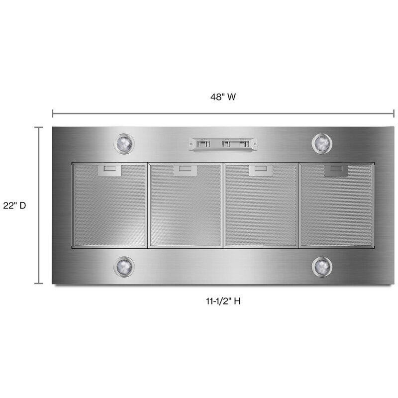 Whirlpool 48 in. Standard Style Range Hood with 3 Speed Settings, Ducted Venting & 4 LED Lights - Stainless Steel, , hires