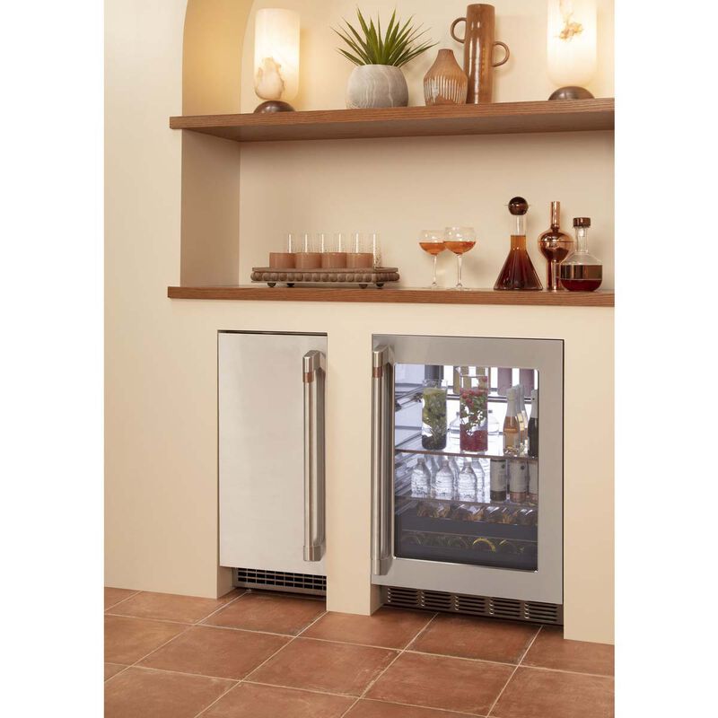 Cafe 24 in. 5.1 cu. ft. Built-In/Freestanding Beverage Center with Pull-Out Shelves & Digital Control - Stainless Steel, Stainless Steel, hires
