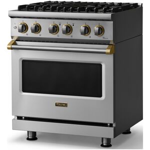 Viking 5 Series 30 in. 4.7 cu. ft. True European Convection Dual Fuel Range with 4 Sealed Burners - Stainless Steel - Natural Gas, Brushed Brass Trim Option, , hires