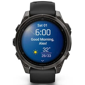 Garmin f nix 8 47 mm, AMOLED Smart Watch - Sapphire, Carbon Gray DLC Titanium with Black/Pebble Gray Silicone Band, , hires
