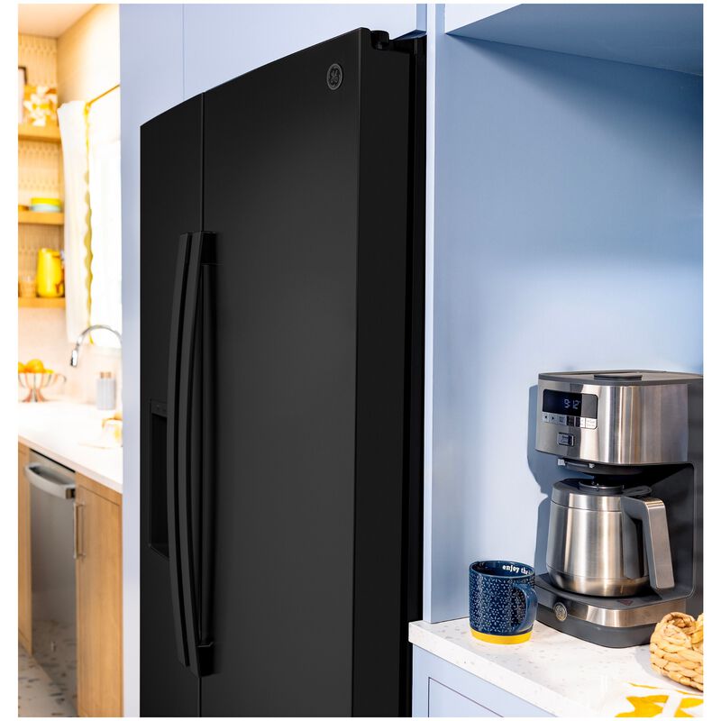 GE 36 in. 23.6 cu. ft. Counter Depth Side-by-Side Refrigerator with Ice & Water Dispenser - Black, Black, hires