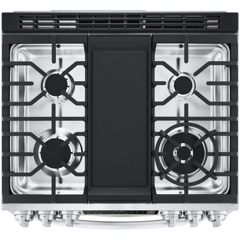 LG 30 in. 6.9 cu. ft. Smart Air Fry Convection Double Oven Slide-In Gas Range with 5 Sealed Burners & Griddle - PrintProof Stainless Steel, PrintProof Stainless Steel, hires