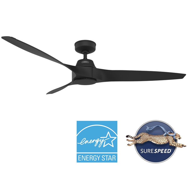 Hunter 60 in. Mosley Energy Star Damp Rated Ceiling Fan and Wall Control - Matte Black, , hires