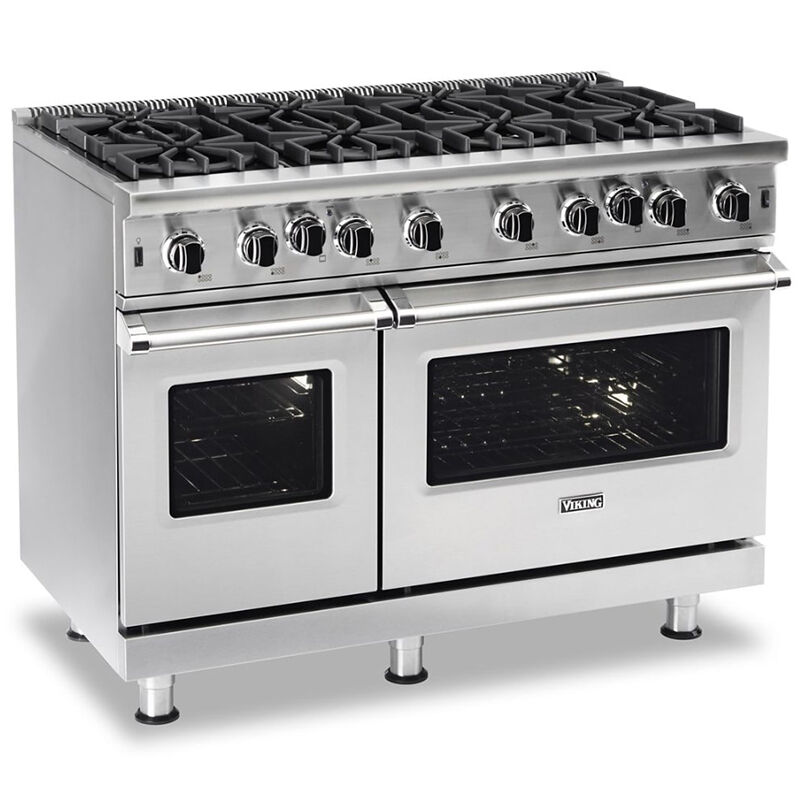 Viking 5 Series 48 in. 6.1 cu. ft. Convection Double Oven Freestanding Natural Gas Range with 8 Open Burners - Stainless Steel, , hires
