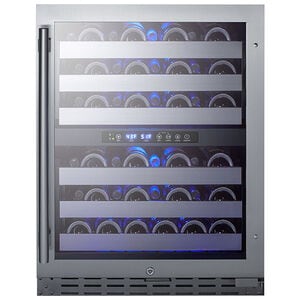 Summit 24 in. Undercounter Wine Cooler with Wire Racks, Dual Temperature Zones & 46 Bottle Capacity - Stainless Steel, , hires