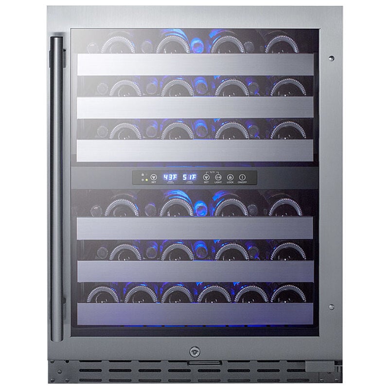 Summit 24 in. Undercounter Wine Cooler with Wire Racks, Dual Temperature Zones & 46 Bottle Capacity - Stainless Steel, , hires