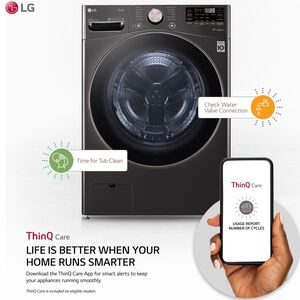 LG 27 in. 4.5 cu. ft. Smart Stackable Front Load Washer with Sanitize & Steam Wash Cycle - Black Steel, Black Steel, hires