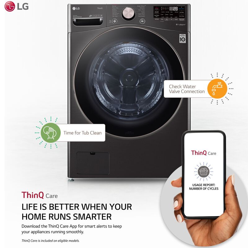 LG 27 in. 4.5 cu. ft. Smart Stackable Front Load Washer with Sanitize & Steam Wash Cycle - Black Steel, Black Steel, hires