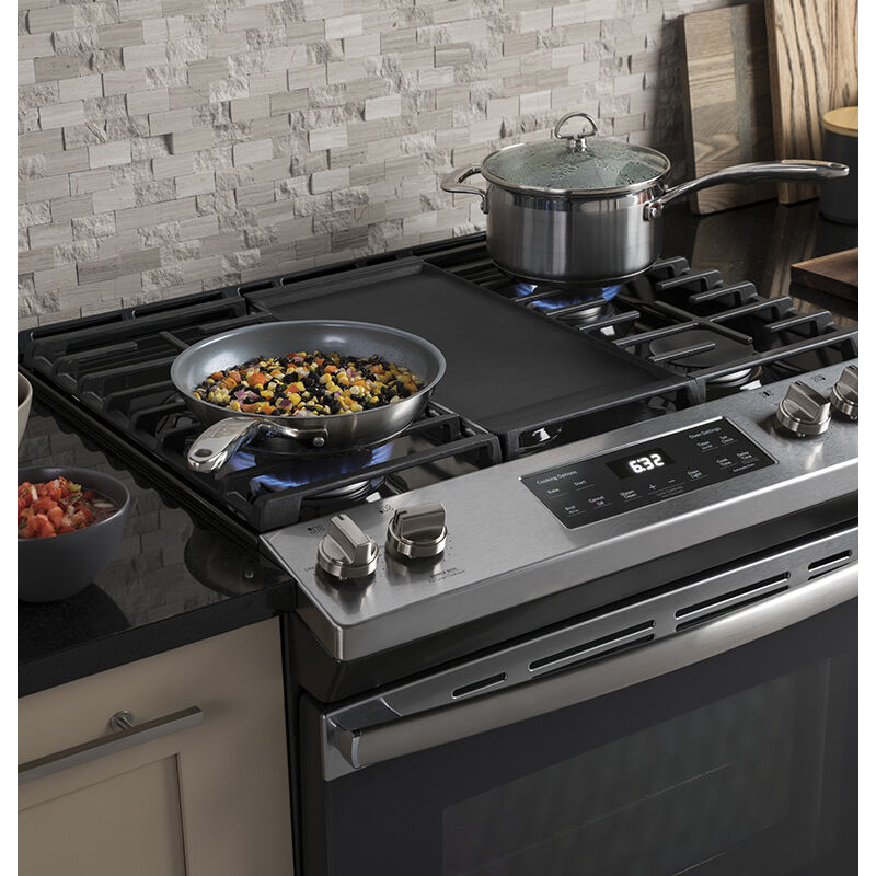 GE 30 in. 5.3 cu. ft. Oven Slide-In Gas Range with 5 Sealed Burners & Griddle - Stainless Steel, Stainless Steel, hires