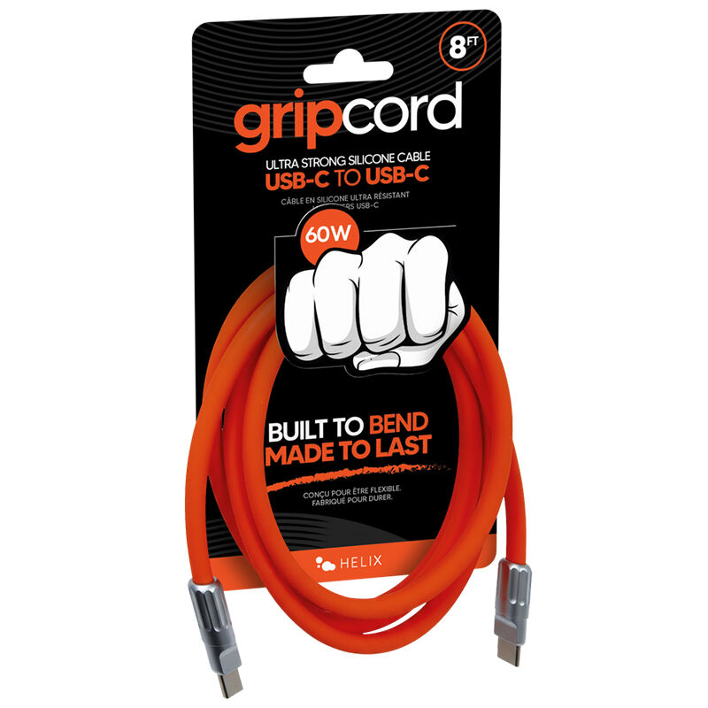 Emerge Technologies Gripcord 8ft Silicone USB-C Cable - Orange, Orange, hires
