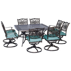 Hanover Traditions 9-Piece Square Dining Set with 8 Swivel Dining Chairs-Blue, , hires