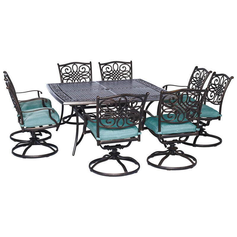 Hanover Traditions 9 Piece Square Dining Set With 8 Swivel Chairs Blue P C Richard Son - Best Outdoor Patio Swivel Chairs