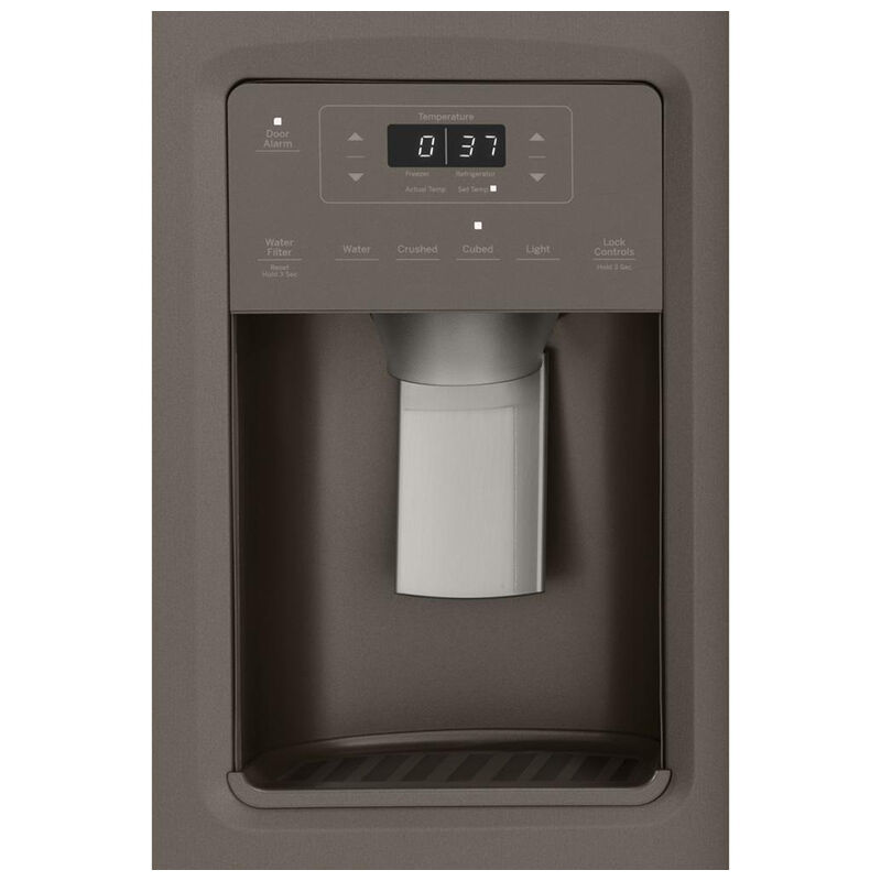 GE 36 in. 21.8 cu. ft. Counter Depth Side by Side Refrigerator with Ice & Water Dispenser - Fingerprint Resistant Slate, Slate, hires