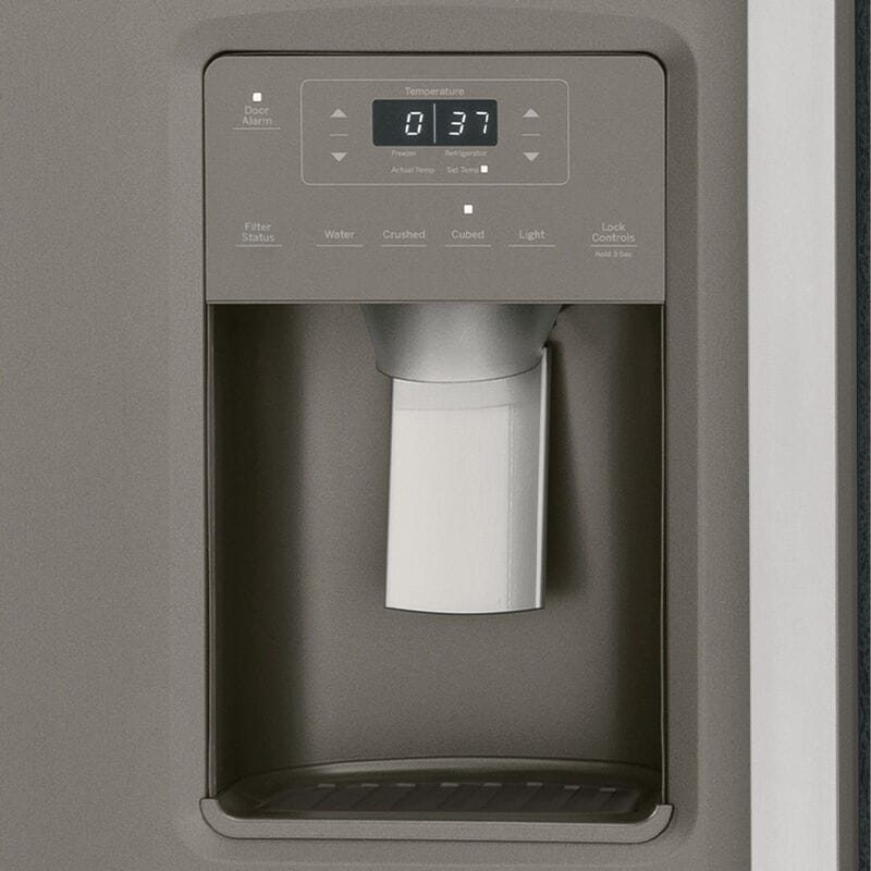 GE 36 in. 25.3 cu. ft. Side by Side Refrigerator with Ice & Water Dispenser - Fingerprint Resistant Slate, Slate, hires