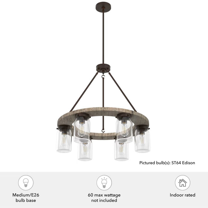 Hunter Devon Park 26.5 in. 6-Light Chandelier with Clear Glass - Onyx Bengal, , hires