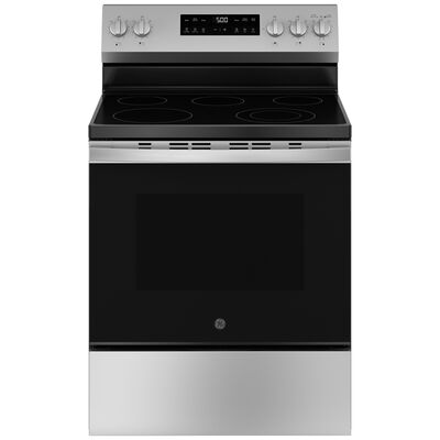 GE 500 Series 30 in. 5.3 cu. ft. Oven Freestanding Electric Range with 5 Radiant Burners - Stainless Steel | GRF500PVSS