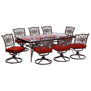 Hanover Traditions 9-Piece Dining Set with Extra Large Glass-Top Dining Table - Red, , hires
