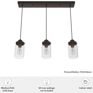 Hunter Devon Park 4.5 in. 3-Light Linear Cluster Ceiling Light with Clear Glass - Onyx Bengal, , hires