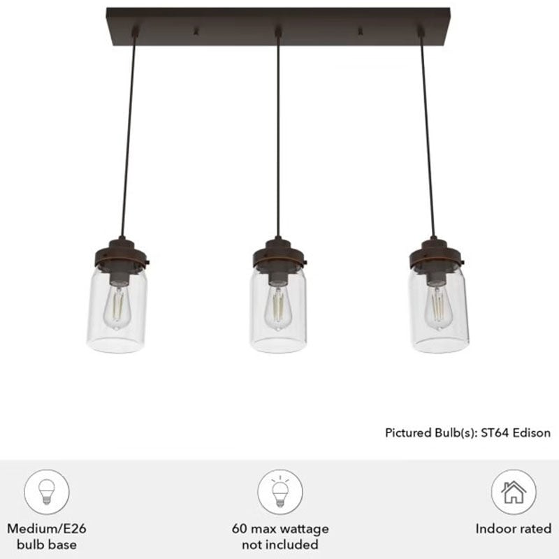 Hunter Devon Park 4.5 in. 3-Light Linear Cluster Ceiling Light with Clear Glass - Onyx Bengal, , hires