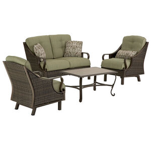 Hanover Ventura 4-Piece Patio Furniture Seating Set with Tile Top Coffee Table - Meadow Green