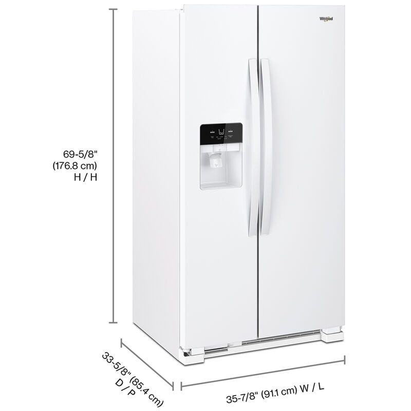 Whirlpool 36 in. 24.5 cu. ft. Side by Side Refrigerator with Ice & Water Dispenser - White, White, hires