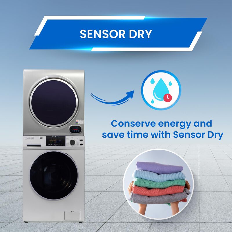 Equator 24 in. 1.6 cu. ft. Electric Front Load Laundry Center with Pet Cycle, Sanitize Cycle & Sensor Dry - Silver, Silver, hires