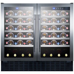 Summit 36 in. Undercounter Wine Cooler with Wood Racks, Dual Temperature Zones & 68 Bottle Capacity - Stainless Steel, , hires