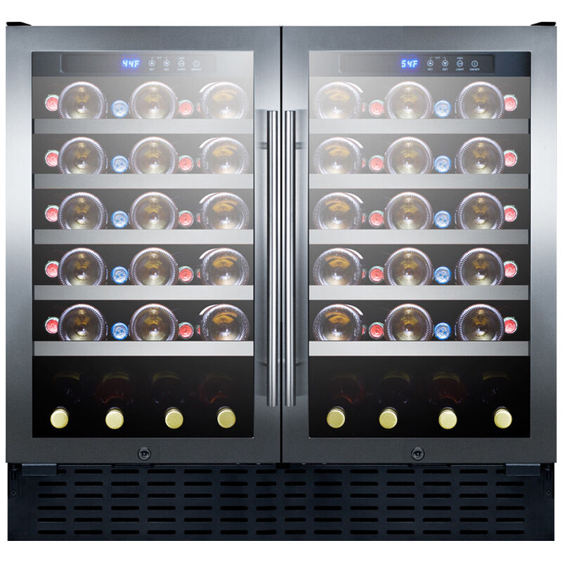 Summit 35 in. Full-Size Built-In or Freestanding Wine Cooler with 68 Bottle Capacity, Dual Temperature Zones & Digital Control - Stainless Steel, , hires