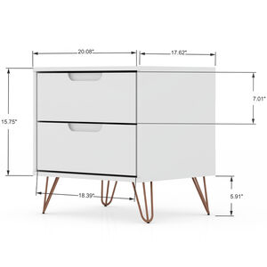 Manhattan Comfort Rockefeller Mid-Century Modern 2-Drawer Nightstand White, White, hires