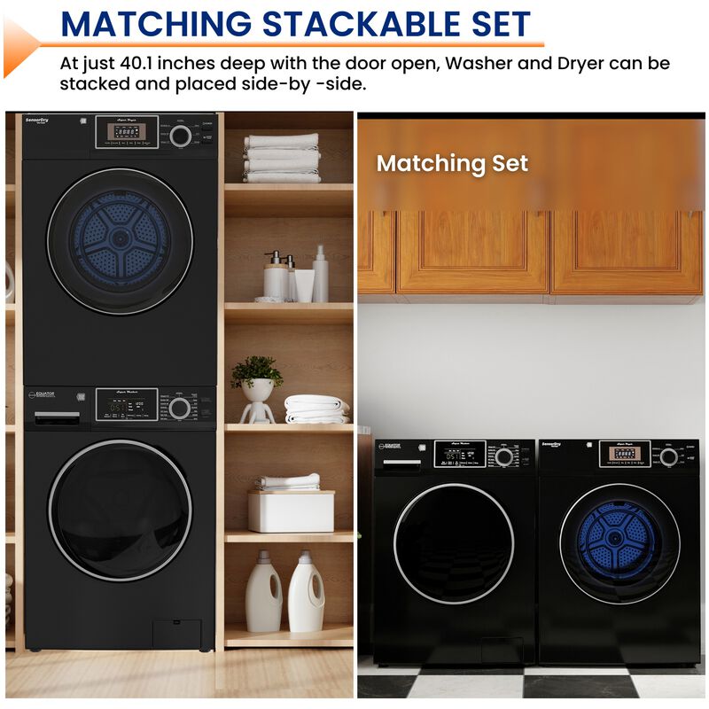 Equator 24 in. 1.62 cu. ft. Electric Front Load Laundry Center with Sensor Dry, Pet & Sanitize Cycle - Black, , hires