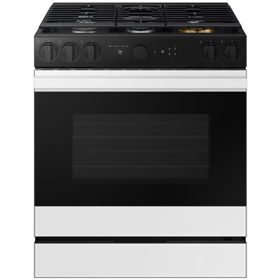 Samsung Bespoke 30 in. 6 cu. ft. Smart Air Fry True European Convection Slide-In Gas Range with 5 Sealed Burners & Griddle - White Glass | NSG6DB870012