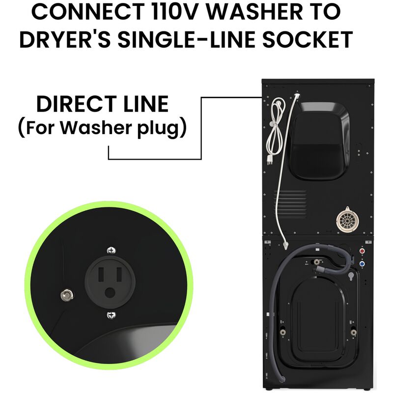 Equator Compact 24 in. 1.57 cu. ft. Electric Front Load Laundry Center with Sensor Dry, Pet & Sanitize Cycle - Black, , hires