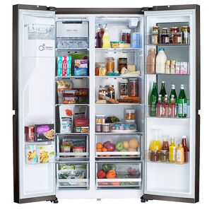 LG InstaView36 in. 27.1 cu. ft. Smart Side by Side Refrigerator with Ice & Water Dispenser - PrintProof Black Stainless Steel, PrintProof Black Stainless Steel, hires