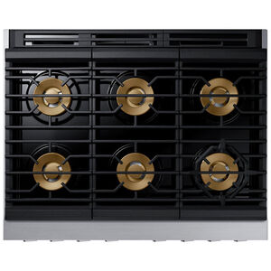 Dacor Transitional 36 in. 5.9 cu. ft. Smart Dual Convection Gas Range with Brass Burners - Silver Stainless, , hires