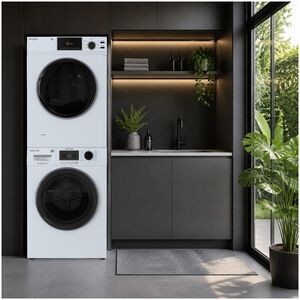 Equator Value 24 in. 2.47 cu. ft. Electric Front Load Laundry Center with Sensor Dry, Pet & Sanitize Cycle - White, , hires
