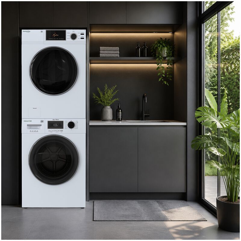 Equator Value 24 in. 2.47 cu. ft. Electric Front Load Laundry Center with Sensor Dry, Pet & Sanitize Cycle - White, , hires