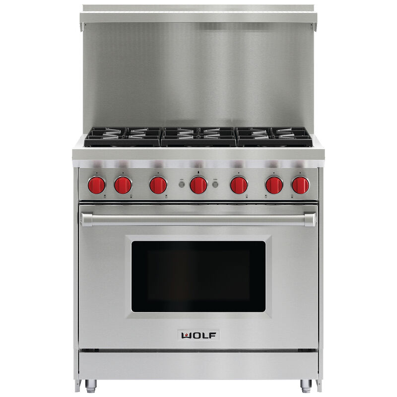 Wolf 36 in. 5.5 cu. ft. Standard Convection Gas Range with 6 Sealed Burners - Stainless Steel, , hires
