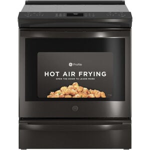 GE Profile 30 in. 5.3 cu. ft. Smart Air Fry True European Convection Slide-In Electric Range with Smoothtop Burners - Black Stainless, , hires
