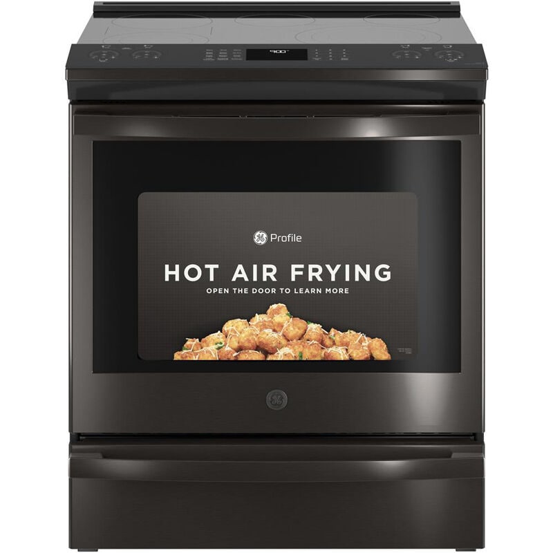 GE Profile 30 in. 5.3 cu. ft. Smart Air Fry True European Convection Slide-In Electric Range with Smoothtop Burners - Black Stainless, , hires