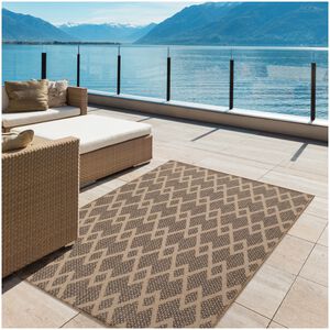Natco Santorini Collection Outdoor Area Rug Chevron 7'10"x9'10" - Natural/Pebble, , hires
