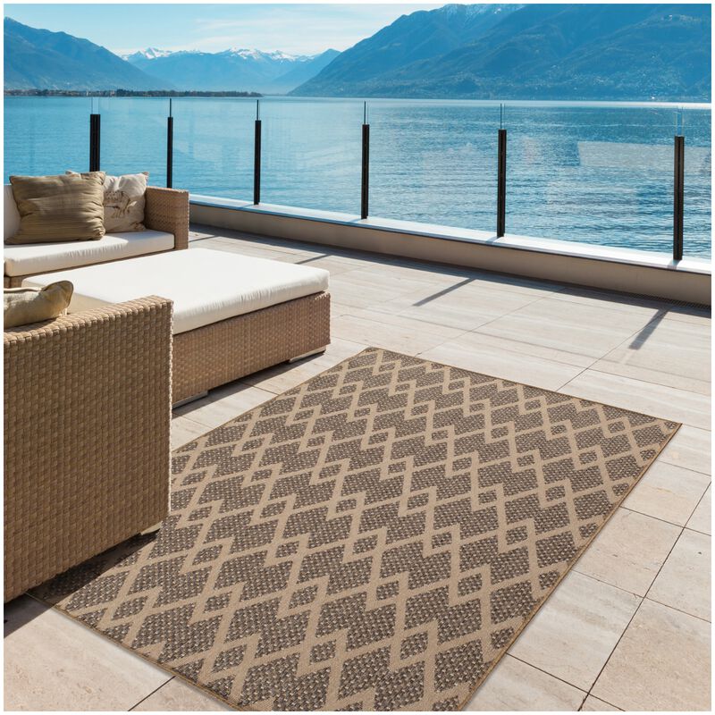 Natco Santorini Collection Outdoor Area Rug Chevron 7'10"x9'10" - Natural/Pebble, , hires