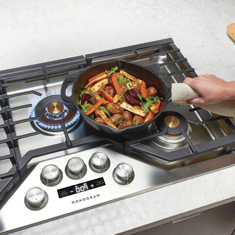 Monogram 36 in. 5-Burner Smart Natural Gas Cooktop with Griddle, Simmer Burner & Power Burner - Stainless Steel, , hires