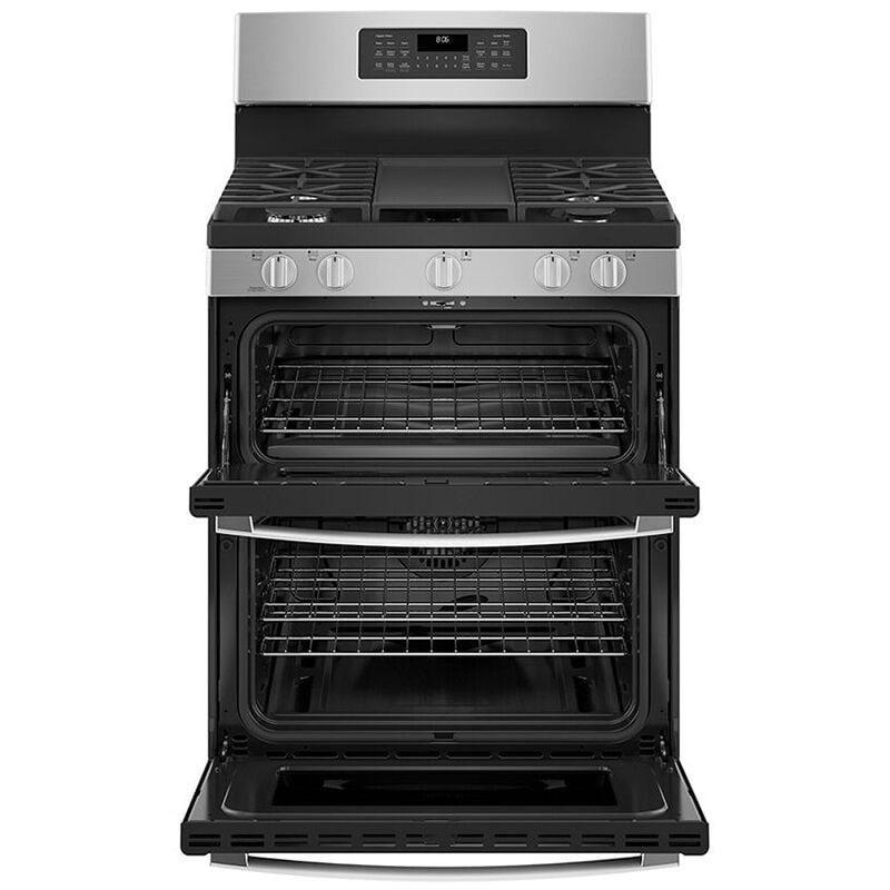 GE 30 in. 6.8 cu. ft. Air Fry True European Convection Double Oven Gas Range with 5 Sealed Burners & Griddle - Stainless Steel, Stainless Steel, hires