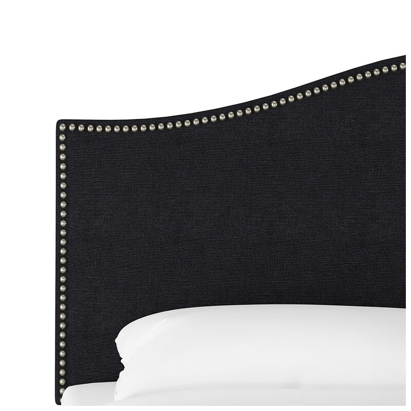 Skyline California King Nail Button Bed in Linen - Black, Black, hires